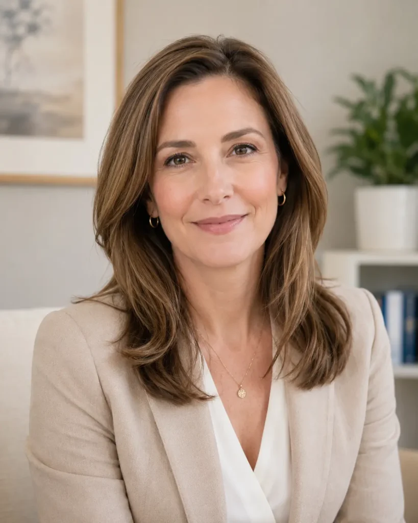 Natural-light portrait of a psychologist showing the ideal website headshot